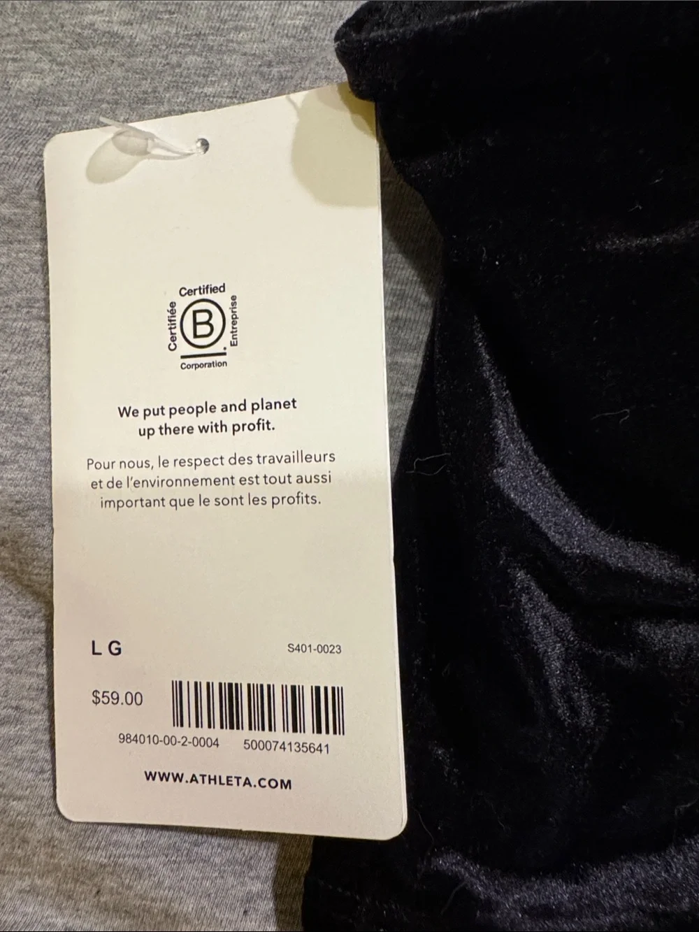 Athleta Black Velvet Bandeau Bralette